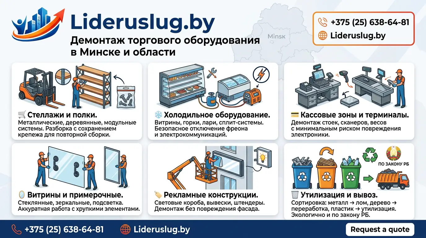 Демонтаж торгового оборудования в Минске